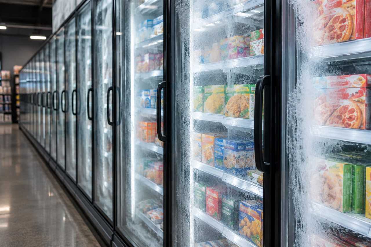 Freezer aisle stocked with frozen items