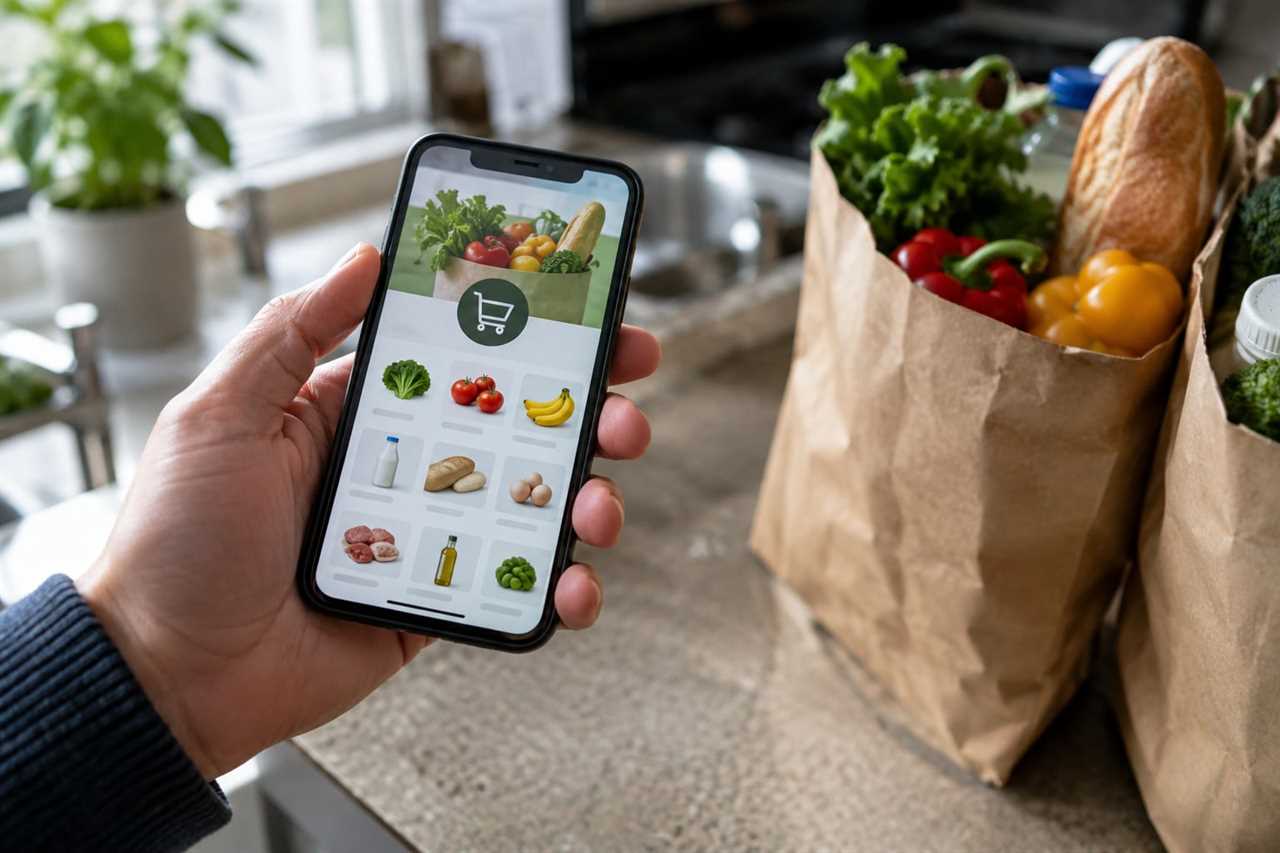 Ordering groceries for delivery through a phone app