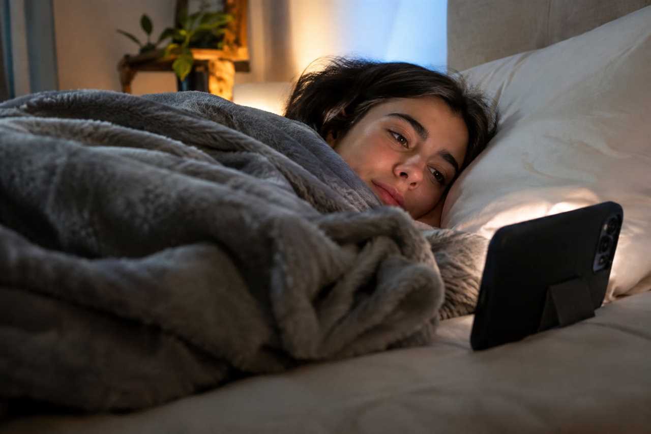 Person relaxes under blanket, phone hands-free nearby