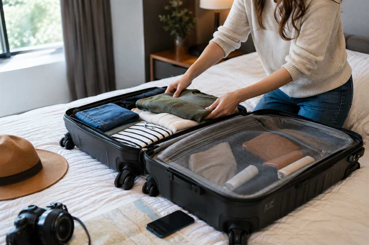 Repacking a suitcase ahead of a flight
