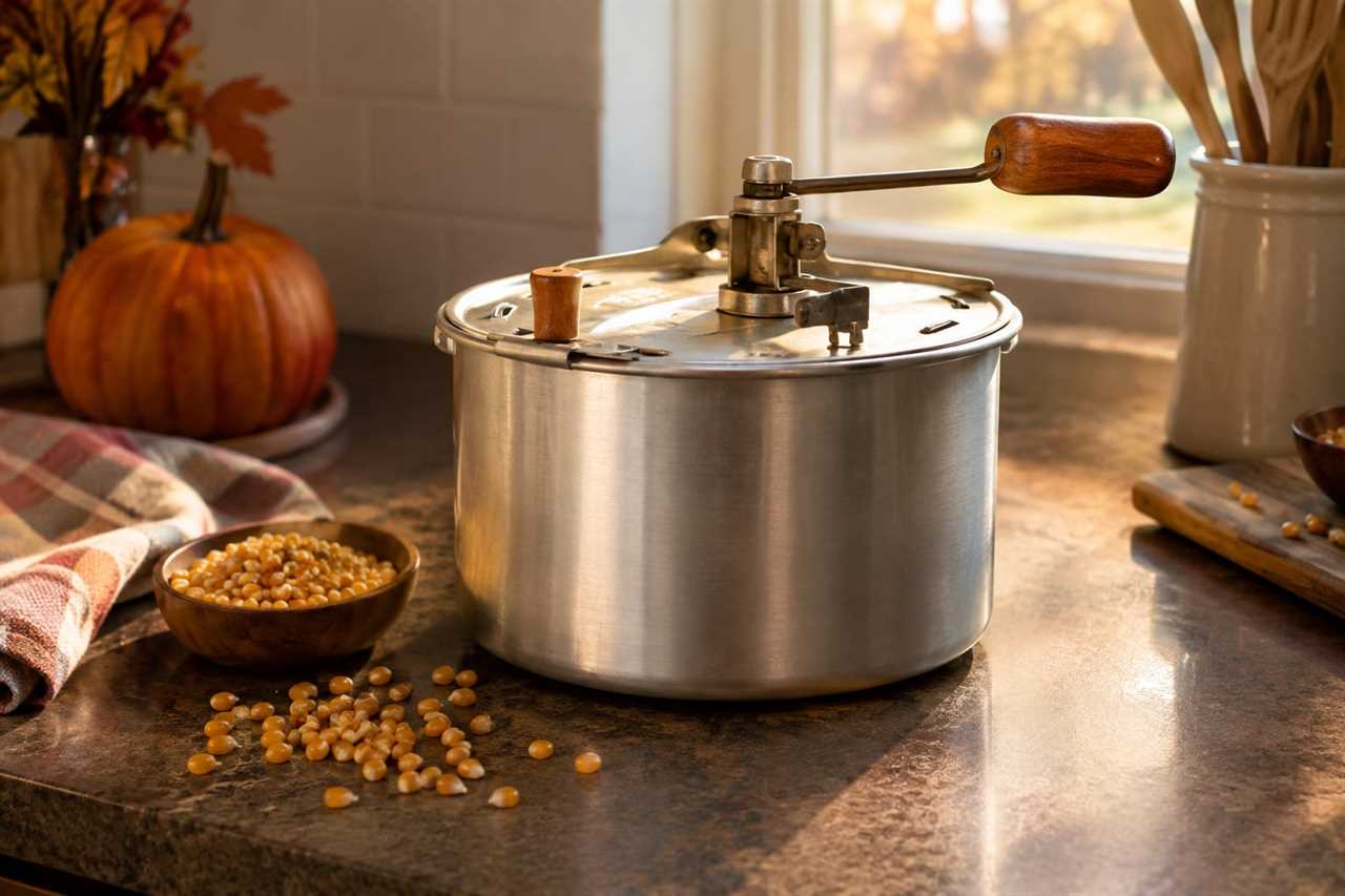 Stovetop popcorn popper ready for a cozy movie night