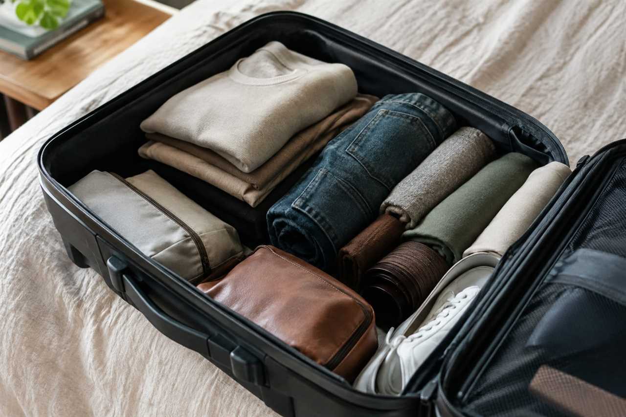 Neatly packed carry-on with coordinated clothing