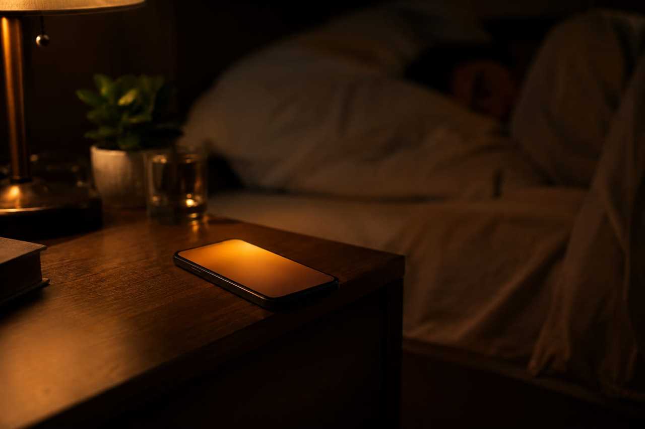 Dimmed smartphone screen glowing softly at night