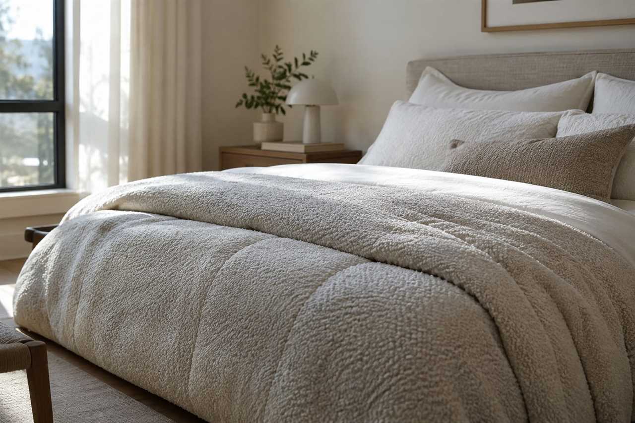 Bouclé comforter styled on a neatly made bed