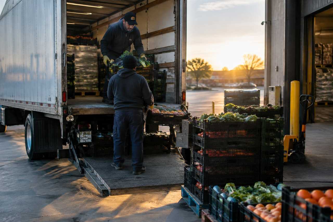 Truck delivers fresh produce to grocery store