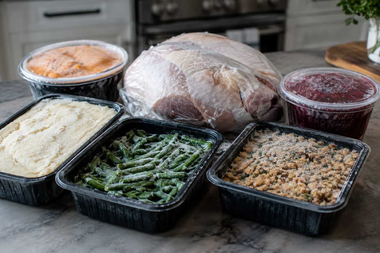 Frozen holiday meal kit ready for home preparation